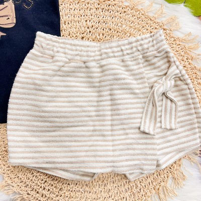 Conj. Regata Fabulous e Short Saia Listrado - Preto e Areia